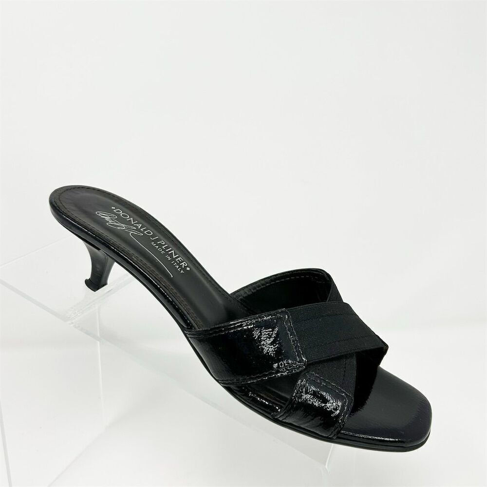 Donald J. Pliner Black Kitten Heel Slip On Dressy Sandals Open Toe Size 8
